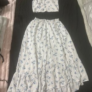 Floral Two-Piece Set in White and Blue